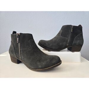 Lucky Brand Suede Ankle Boots Women 6M Gray Side Zip Leather Upper Booties